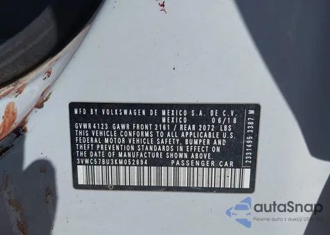 2019 Volkswagen Jetta 1.4T R-Line/1.4T S/1.4T Se from USA, damaged, VIN 3VWC57BU3KM052694